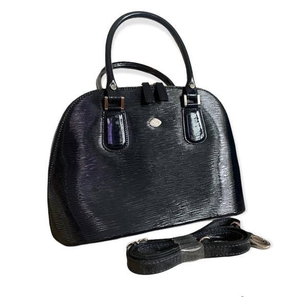 NWOT Original The Trend Navy Blue Patent Leather Dome Crossbody Bag Purse - Picture 15 of 15